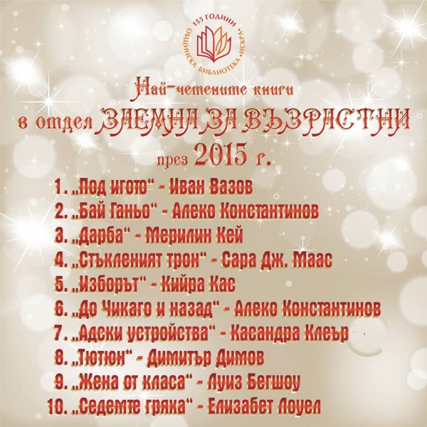 „Под игото“ е най-четената книга в Библиотека „Искра“ през 2015-та година / Новини от Казанлък