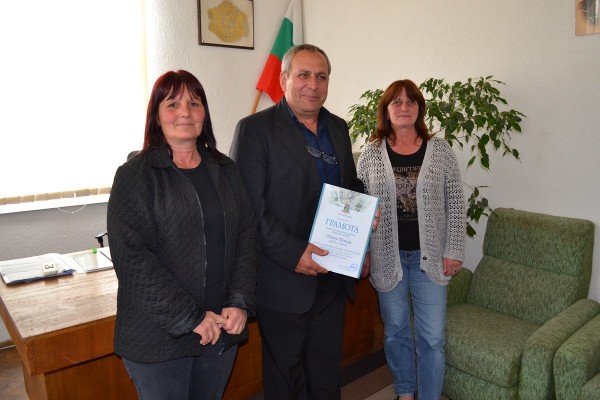 Кметът на Кънчево – награден от Кмета на Общината в класацията за април