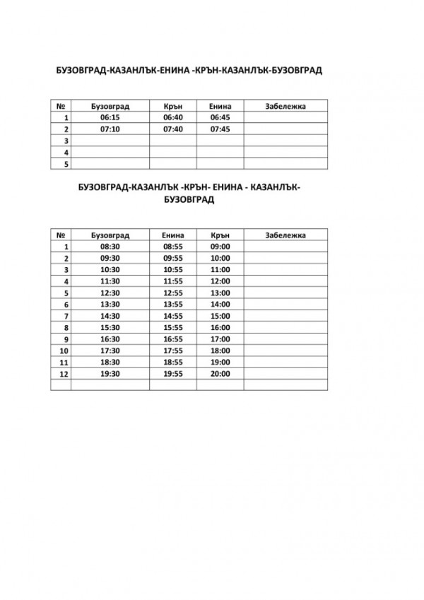 Община Казанлък възстановява от утре - 10.02.2022 г. обществения транспорт с населените места