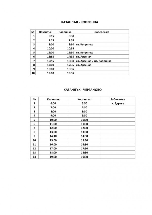 Община Казанлък възстановява от утре - 10.02.2022 г. обществения транспорт с населените места