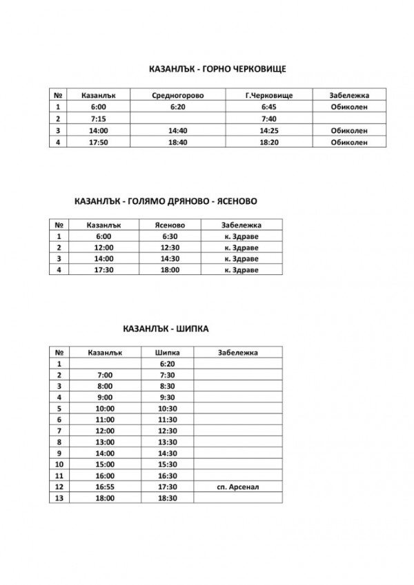 Община Казанлък възстановява от утре - 10.02.2022 г. обществения транспорт с населените места