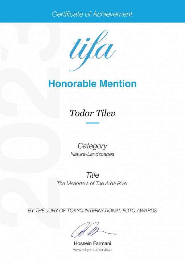 Фотографията „Меандрите на река Арда” донесе сребърен медал на Тодор Тилев в международен конкурс  