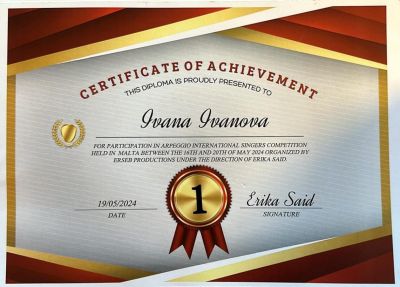 Казанлъшката певица Ивана Иванова спечели Grand Prix от международен конкурс в Малта