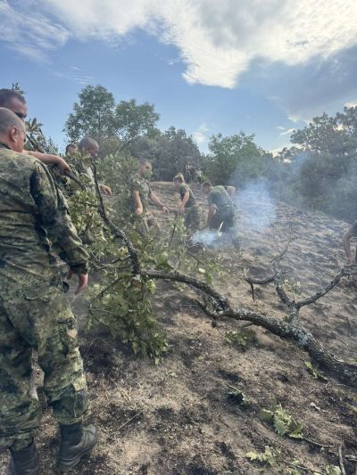 За пореден ден, военните продължават да се борят с пожара край село Отец Паисиево