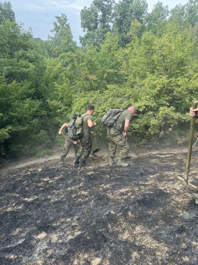 За пореден ден, военните продължават да се борят с пожара край село Отец Паисиево