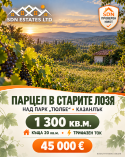 Парцел 1300 кв.м. с къща и трифазен ток в местност Старите лозя, Казанлък